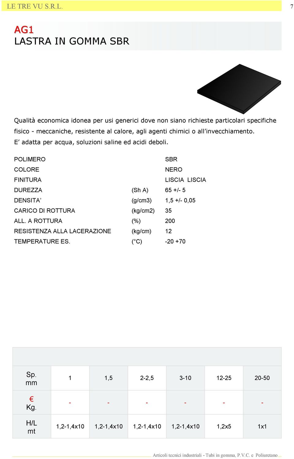 SBR LISCIA LISCIA DUREZZA (Sh A) 65 +/- 5 DENSITA (g/cm3) 1,5 +/- 0,05 CARICO DI ROTTURA (kg/cm2) 35 ALL.