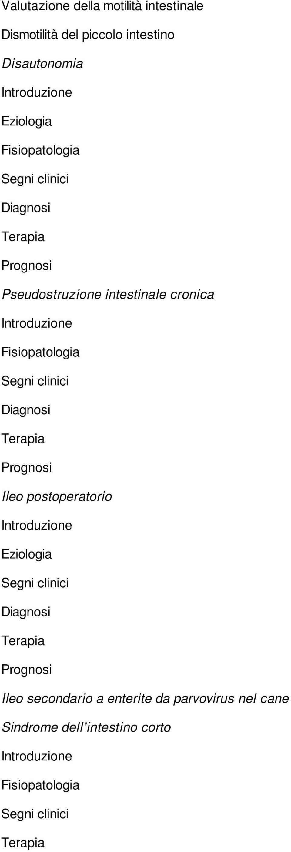 intestinale cronica Ileo postoperatorio Eziologia Ileo