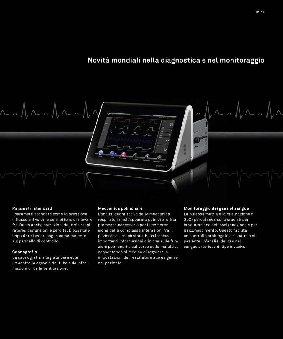 Capnografia La capnografia integrata permette un controllo agevole del tubo e dà informazioni circa la ventilazione.