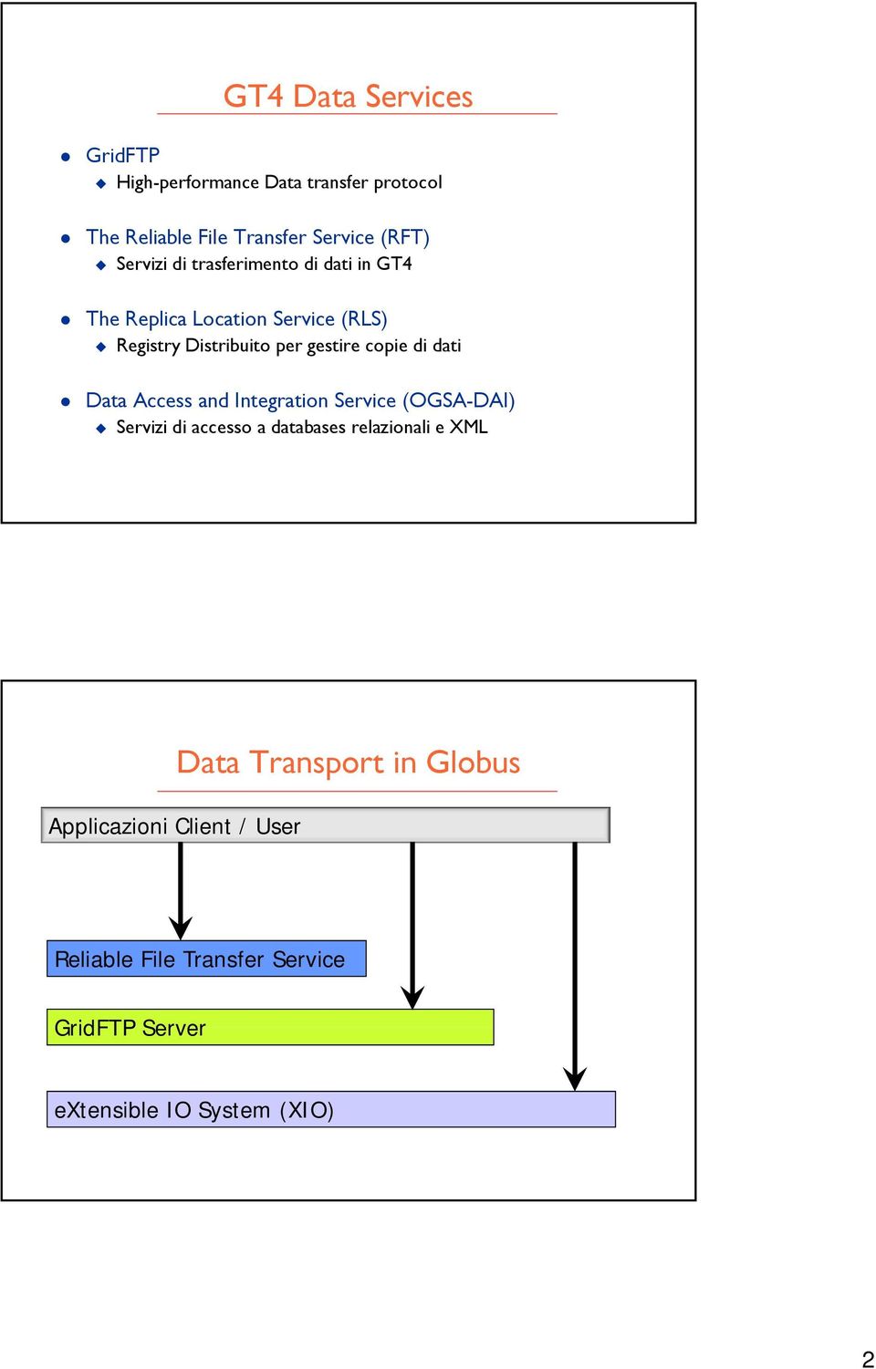 dati Access and Integration Service (OGSA-DAI) Servizi di accesso a databases relazionali e XML