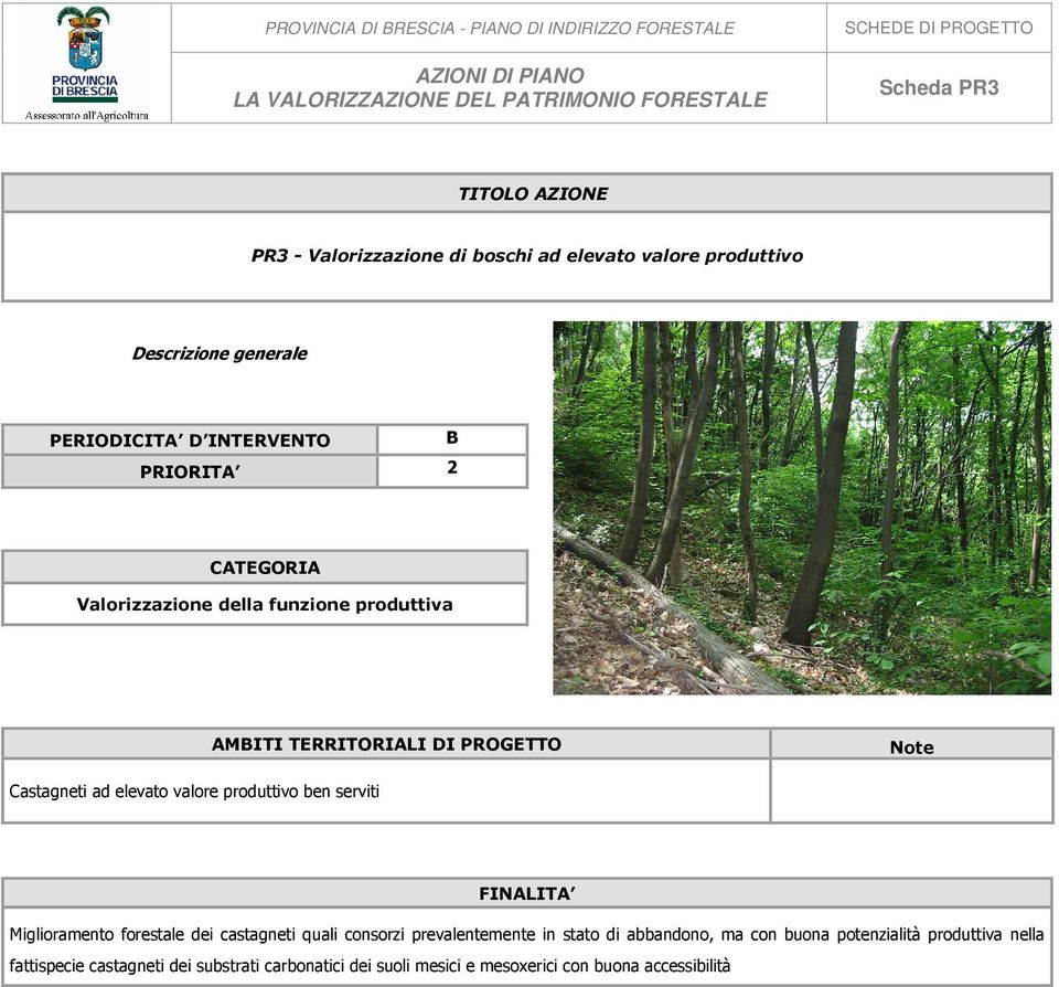 produttivo ben serviti FINALITA Miglioramento forestale dei castagneti quali consorzi prevalentemente in stato di abbandono, ma