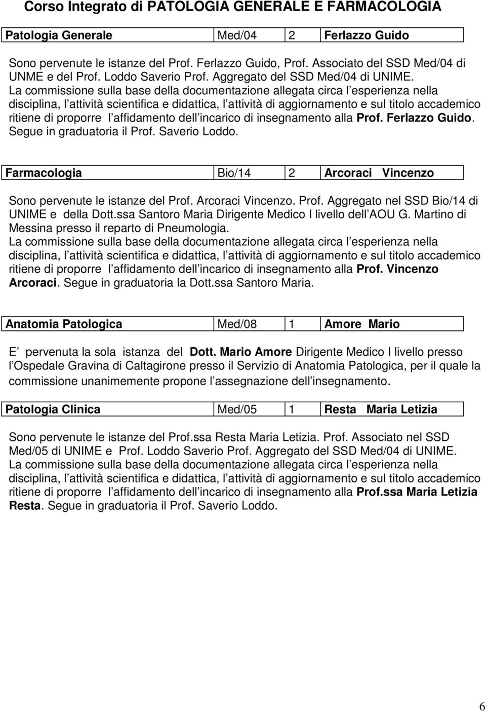 disciplina, l attività scientifica e didattica, l attività di aggiornamento e sul titolo accademico ritiene di proporre l affidamento dell incarico di insegnamento alla Prof. Ferlazzo Guido.