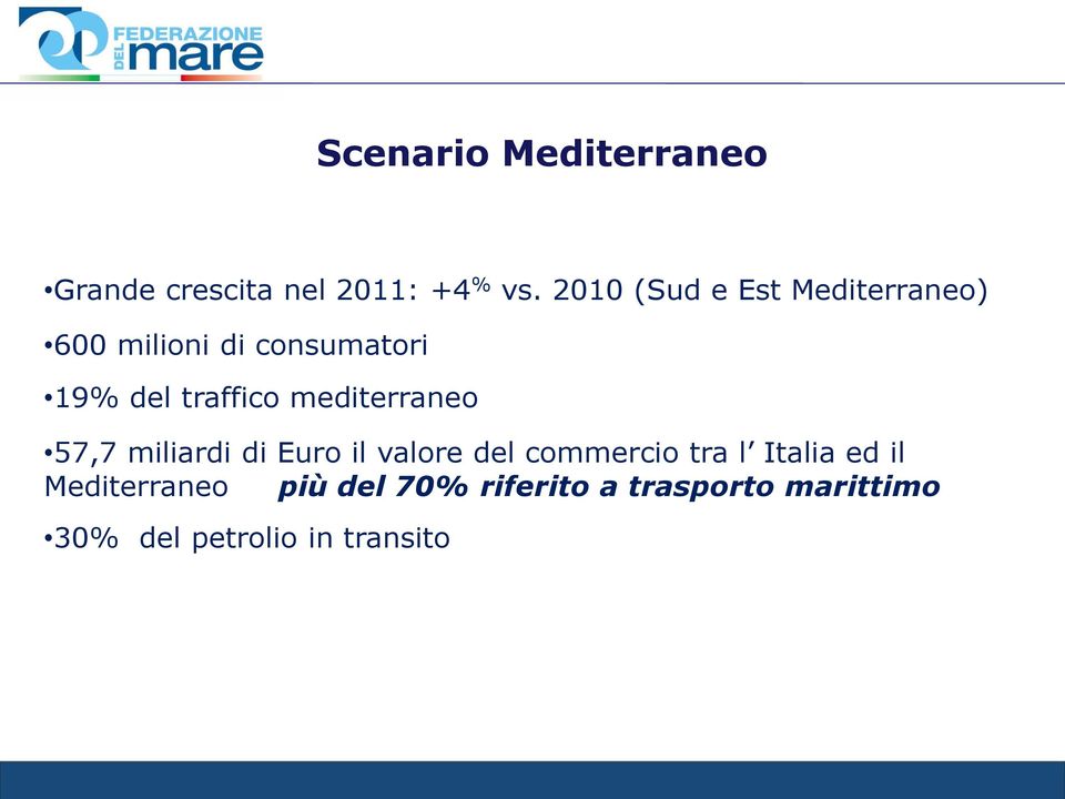 mediterraneo 57,7 miliardi di Euro il valore del commercio tra l Italia