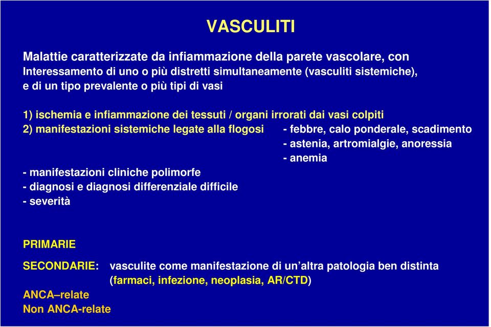 - febbre, calo ponderale, scadimento - astenia, artromialgie, anoressia - anemia - manifestazioni cliniche polimorfe - diagnosi e diagnosi differenziale difficile