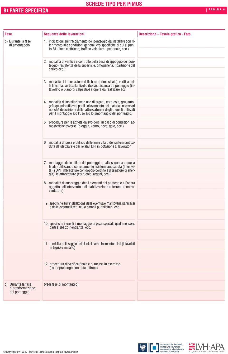 modità di verifica e controllo della base di appoggio del ponteggio (resistenza della superficie, omogeneità, ripartizione del carico ecc.); 3.