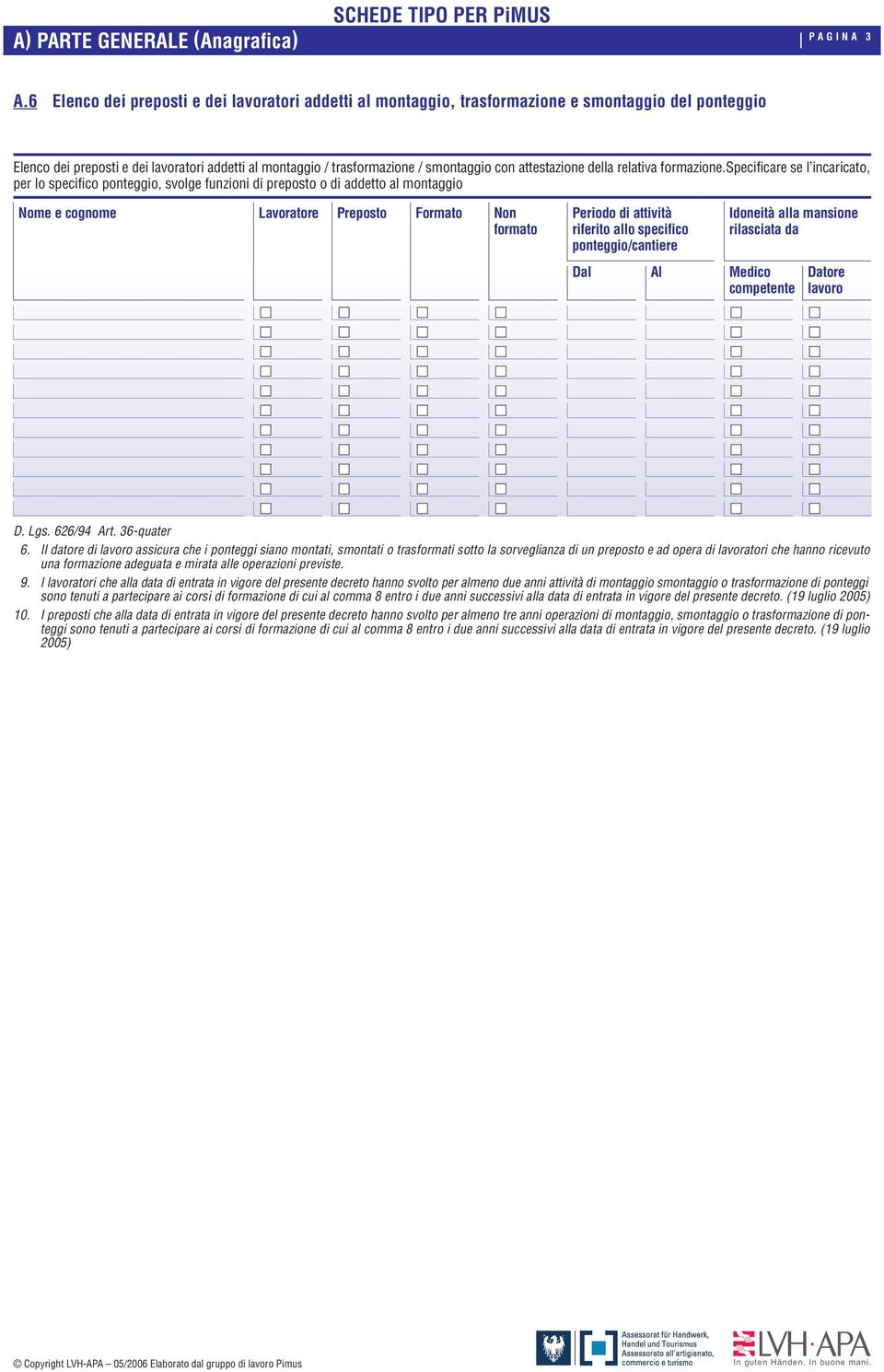 attestazione della relativa formazione.