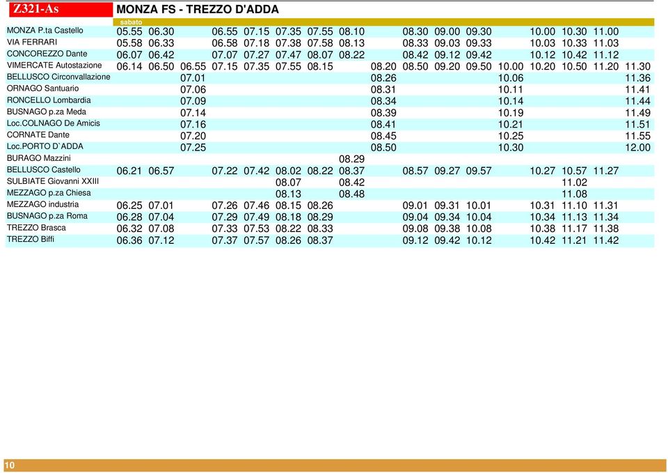 20 08.50 09.20 09.50 10.00 10.20 10.50 11.20 11.30 BELLUSCO Circonvallazione 07.01 08.26 10.06 11.36 ORNAGO Santuario 07.06 08.31 10.11 11.41 RONCELLO Lombardia 07.09 08.34 10.14 11.44 BUSNAGO p.