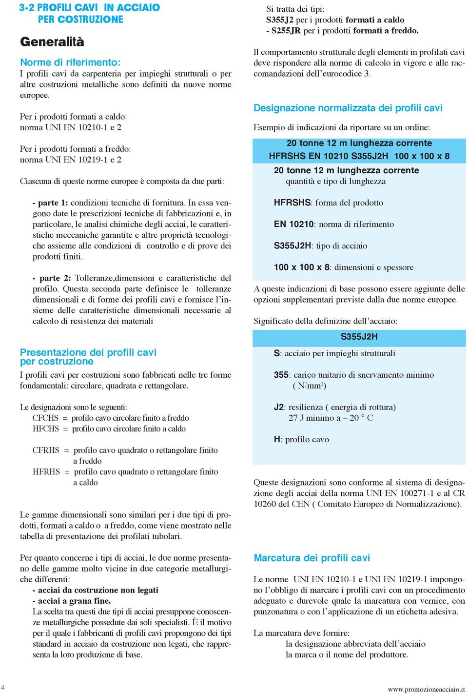 Per i prodotti formati a caldo: norma UNI EN 10210-1 e 2 Per i prodotti formati a freddo: norma UNI EN 10219-1 e 2 Ciascuna di queste norme europee è composta da due parti: - parte 1: condizioni