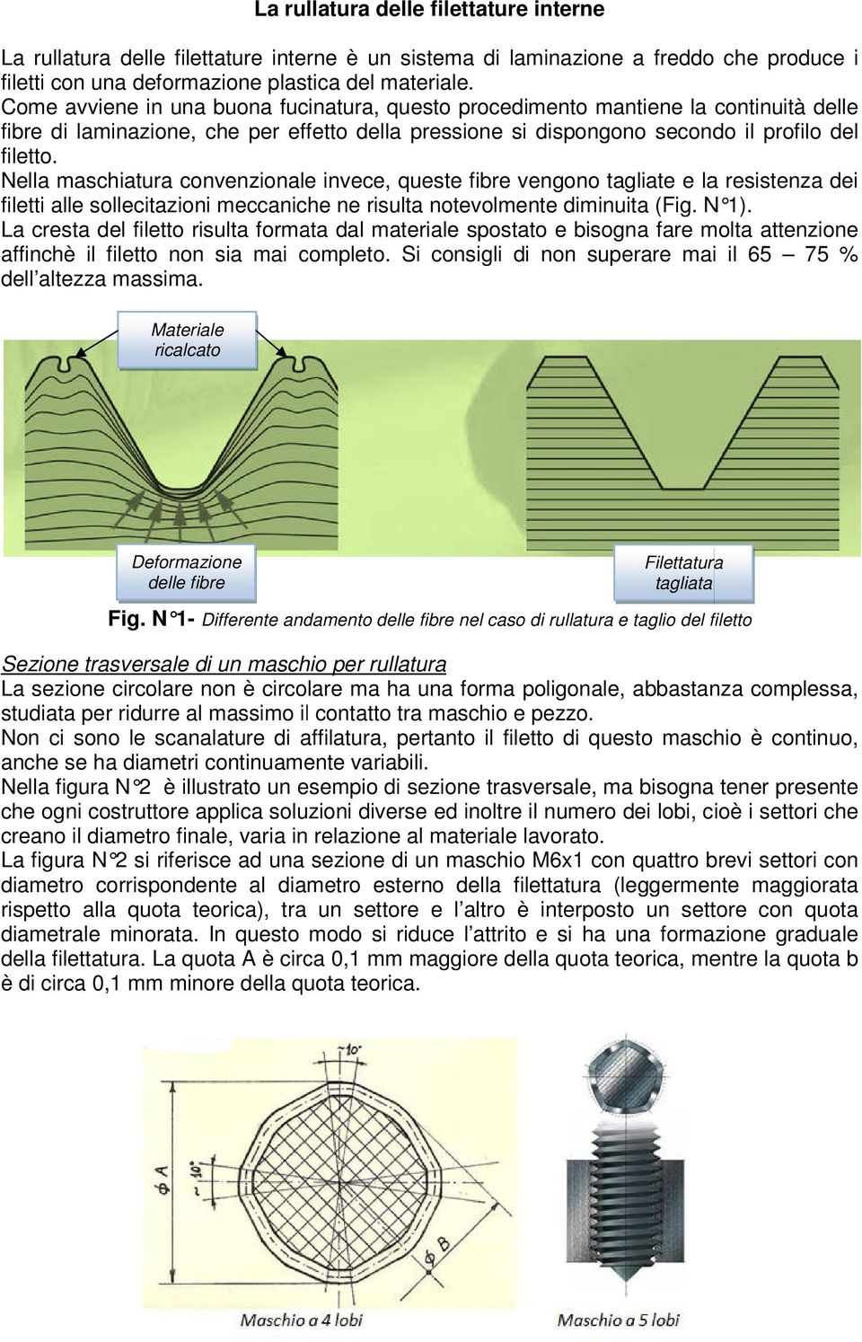 Nella maschiatura convenzionale invece, queste fibre vengono tagliate e la resistenza dei filetti alle sollecitazioni meccaniche ne risulta notevolmente diminuita (Fig. N 1).