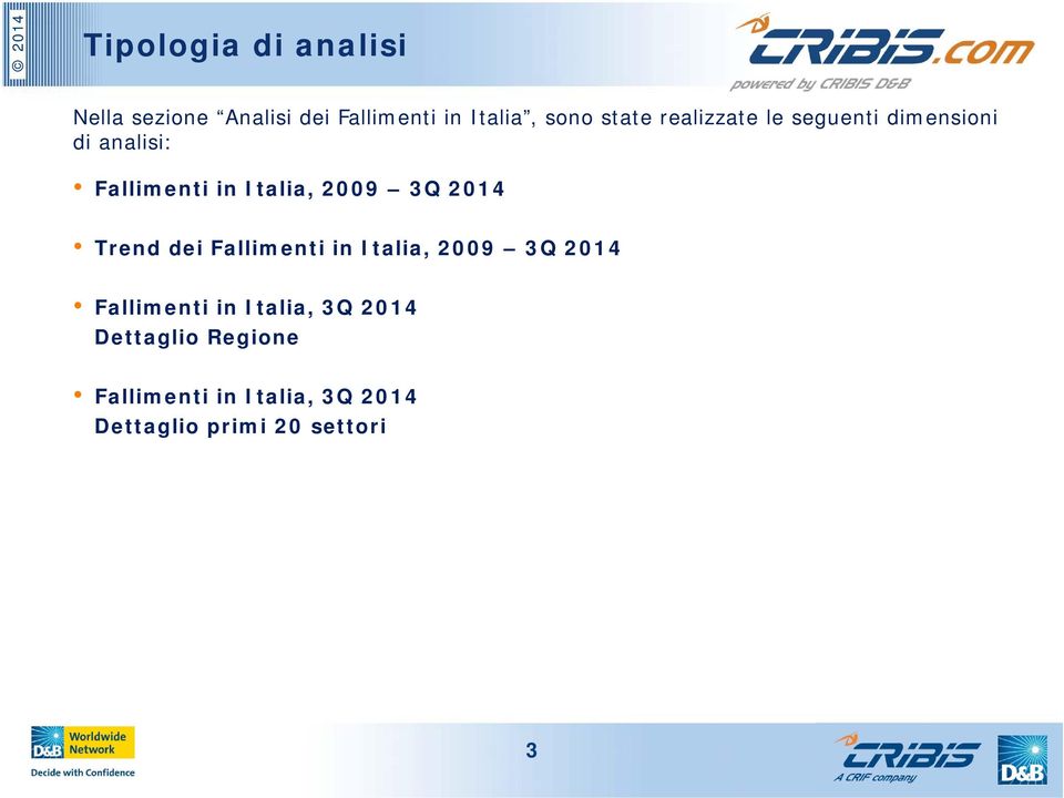 2009 3Q 2014 Trend dei Fallimenti in Italia, 2009 3Q 2014 Fallimenti in