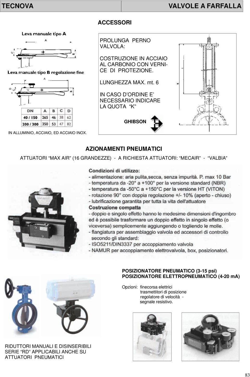 AZIONAMENTI PNEUMATICI ATTUATORI MAX AIR (16 GRANDEZZE) - A RICHIESTA ATTUATORI: MECAIR - VALBIA POSIZIONATORE PNEUMATICO (3-15 psi) POSIZIONATORE