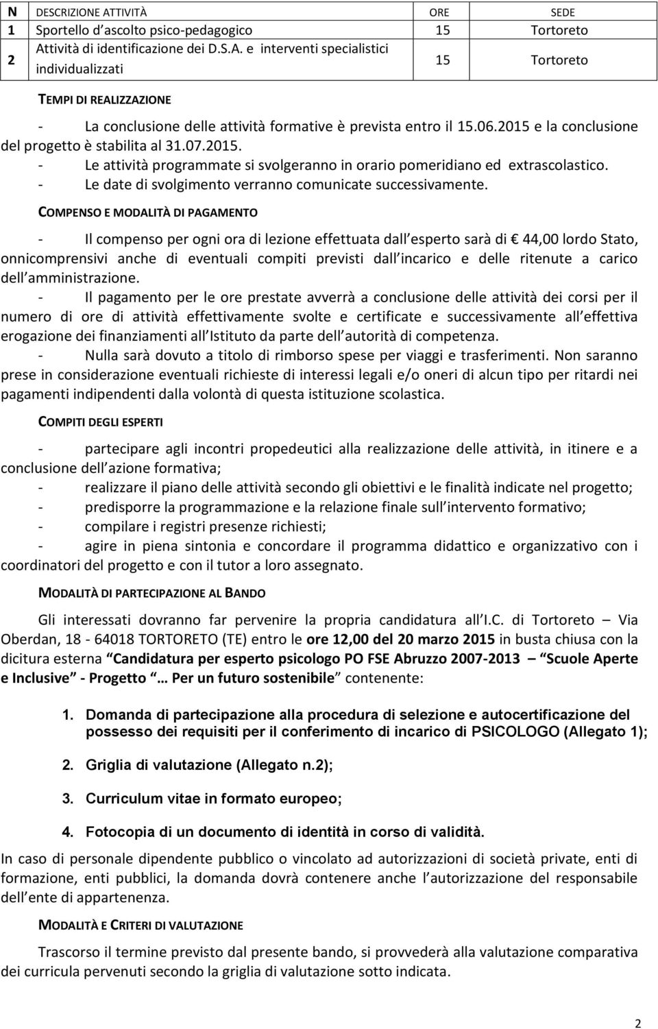 - Le date di svolgimento verranno comunicate successivamente.