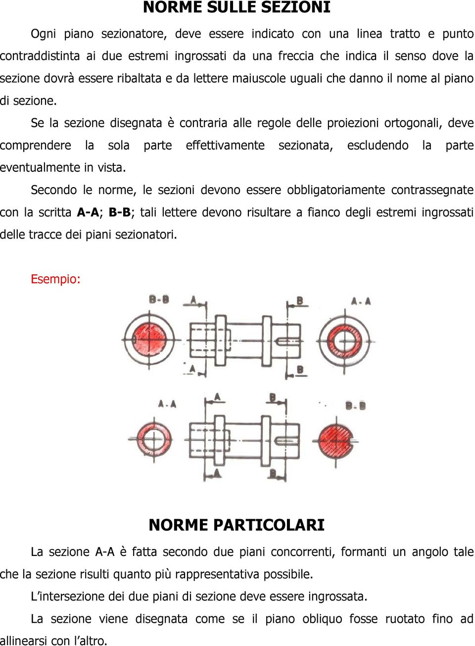 Se la sezione disegnata è contraria alle regole delle proiezioni ortogonali, deve comprendere la sola parte effettivamente sezionata, escludendo la parte eventualmente in vista.