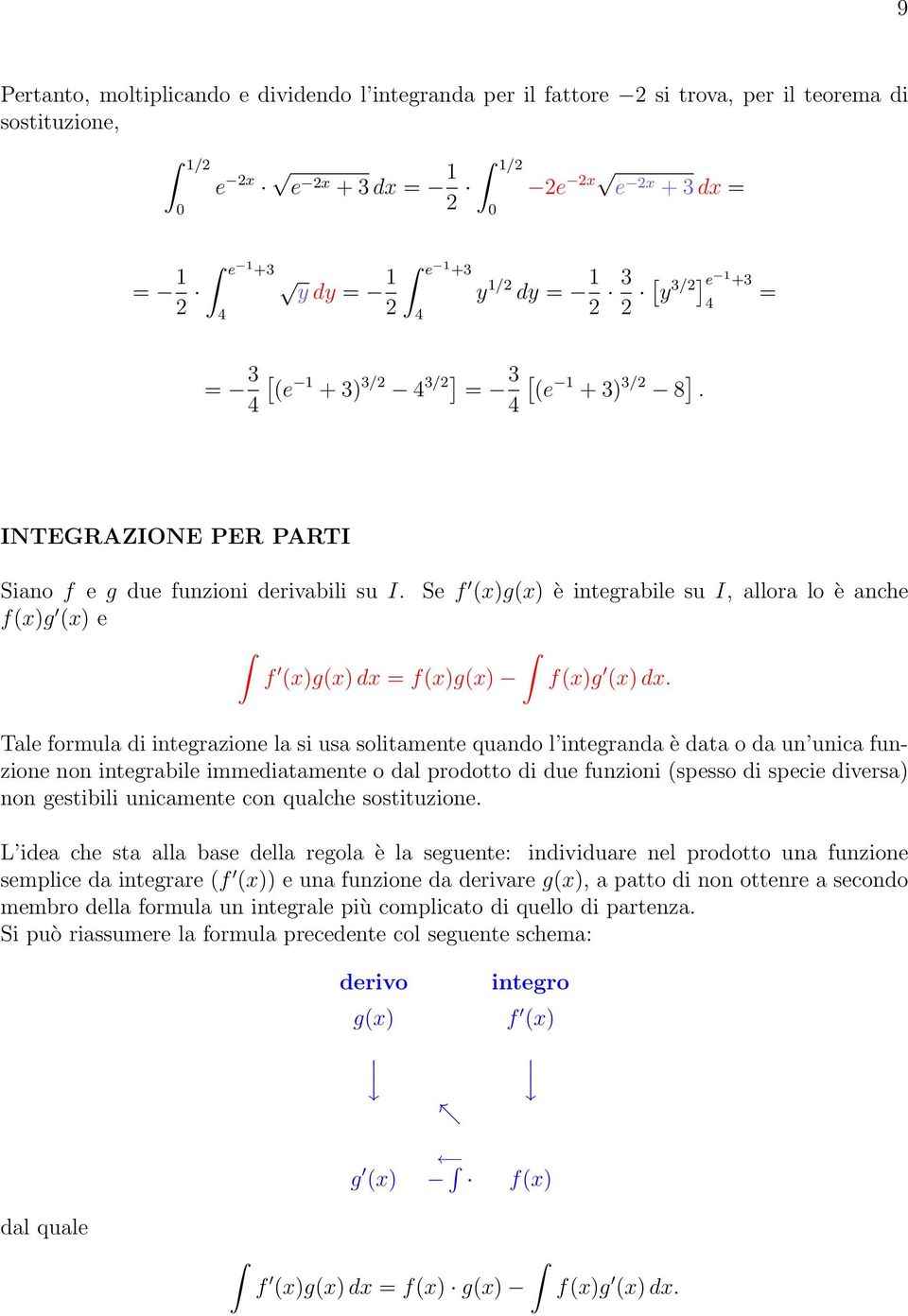 Tale formula di integrazione la si usa solitamente quando l integranda è data o da un unica funzione non integrabile immediatamente o dal prodotto di due funzioni (spesso di specie diversa) non