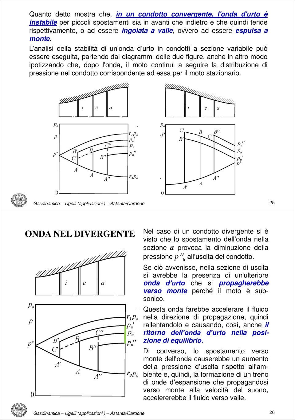 della stabilità di un'onda in condotti a sezione variabile può essere eseguita, partendo dai diagrammi delle due figure, anche in altro modo ipotizzando che, dopo l'onda, il moto continui a seguire