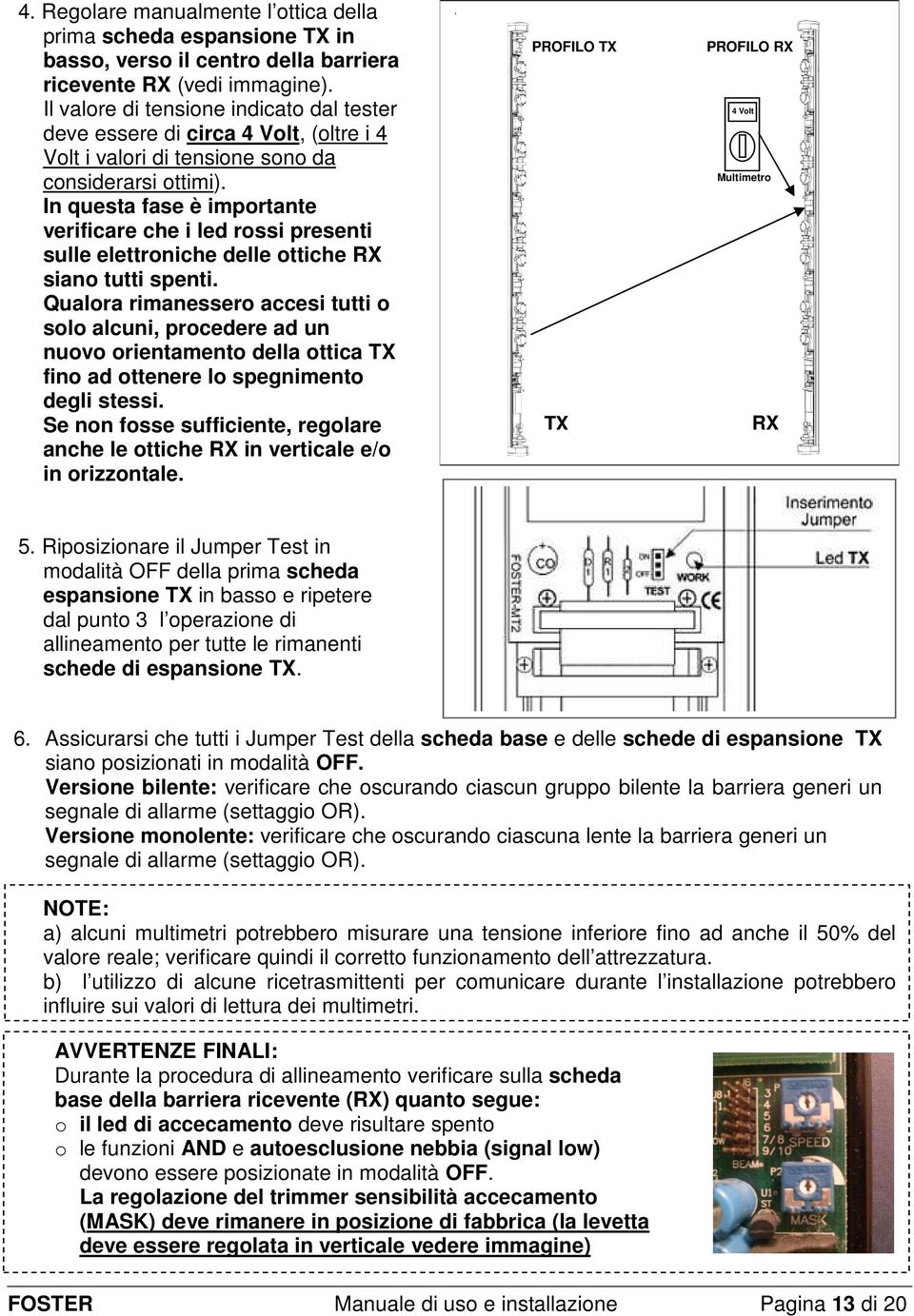 In questa fase è importante verificare che i led rossi presenti sulle elettroniche delle ottiche RX siano tutti spenti.