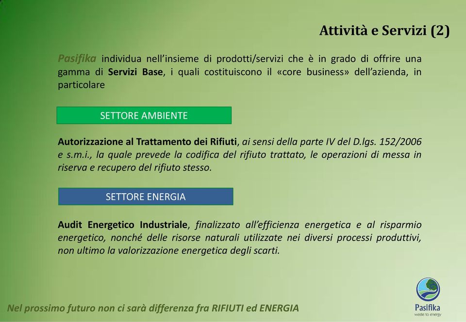 SETTORE ENERGIA Audit Energetico Industriale, finalizzato all efficienza energetica e al risparmio energetico, nonché delle risorse naturali utilizzate nei diversi