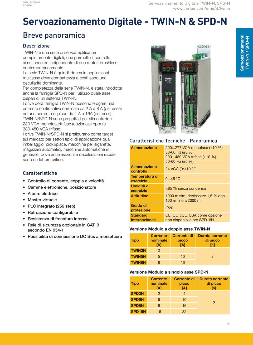 indipendente di due motori brushless contemporaneamente. La serie TWIN-N è quindi idonea in applicazioni multiasse dove compattezza e costi sono una peculiarità dominante.