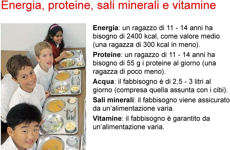 Proteine: un ragazzo di 11-14 anni ha bisogno di 55 g i proteine al giorno (una ragazza di poco meno).