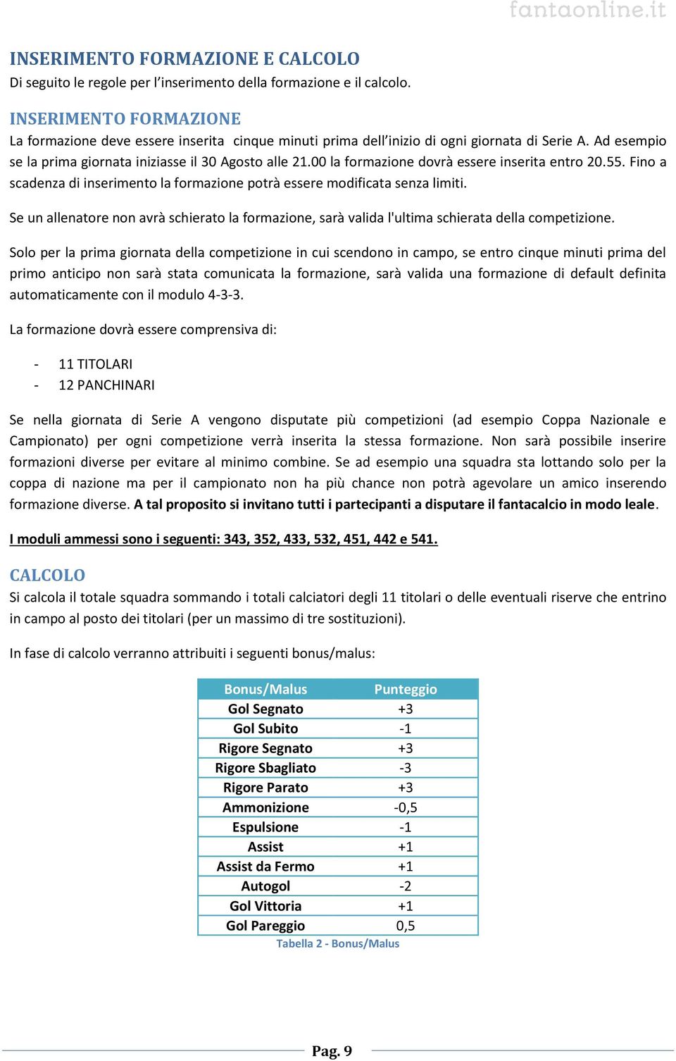 00 la formazione dovrà essere inserita entro 20.55. Fino a scadenza di inserimento la formazione potrà essere modificata senza limiti.