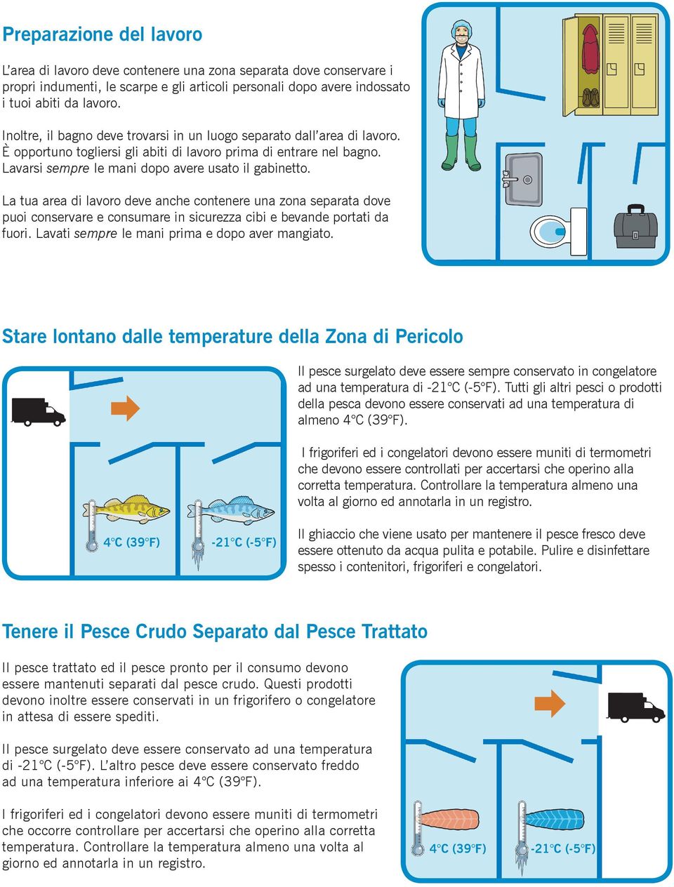 La tua area di lavoro deve anche contenere una zona separata dove puoi conservare e consumare in sicurezza cibi e bevande portati da fuori. Lavati sempre le mani prima e dopo aver mangiato.