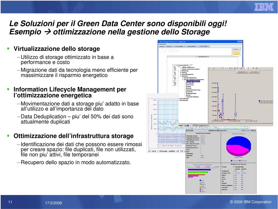 efficiente per massimizzare il risparmio energetico Information Lifecycle Management per l ottimizzazione energetica Movimentazione dati a storage piu adatto in base all utilizzo e all