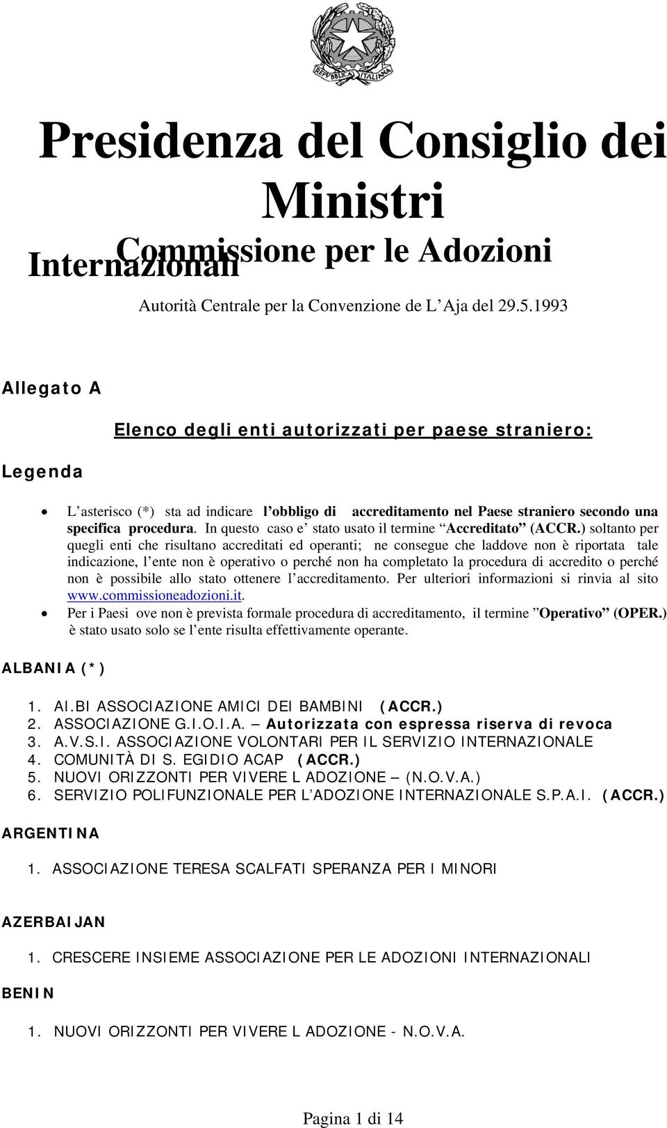 ) soltanto per quegli enti che risultano accreditati ed operanti; ne consegue che laddove non è riportata tale indicazione, l ente non è operativo o perché non ha completato la procedura di accredito