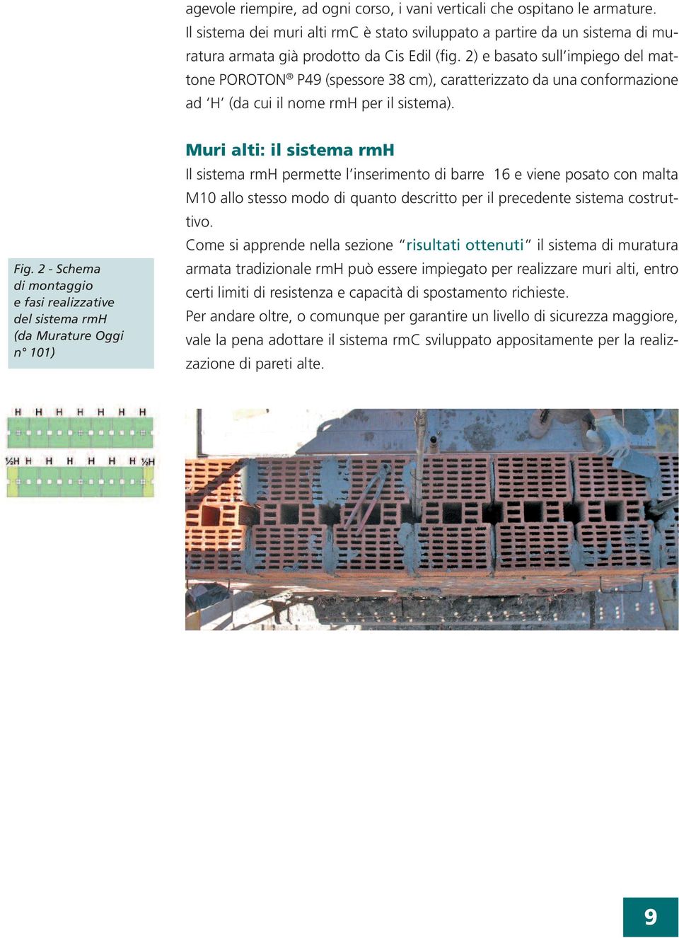 2 - Schema di montaggio e fasi realizzative del sistema rmh (da Murature Oggi n 101) Muri alti: il sistema rmh Il sistema rmh permette l inserimento di barre 16 e viene posato con malta M10 allo