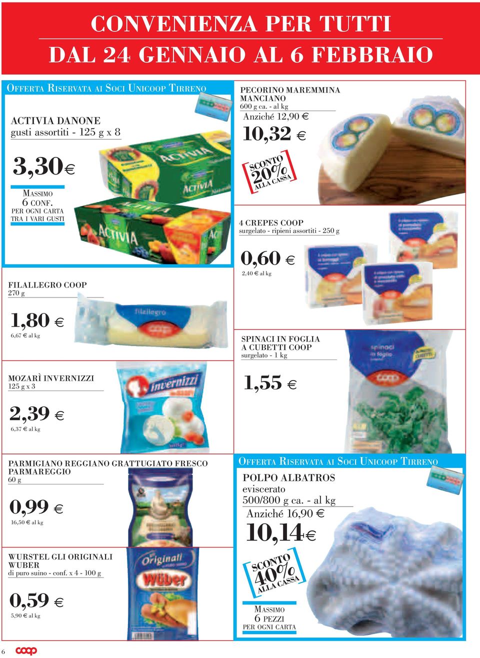 - Anziché 12,90 10,32 20% 4 crepes coop surgelato - ripieni assortiti - 250 g filallegro coop 270 g 0,60 2,40 1,80 6,67 mozarì invernizzi 125 g