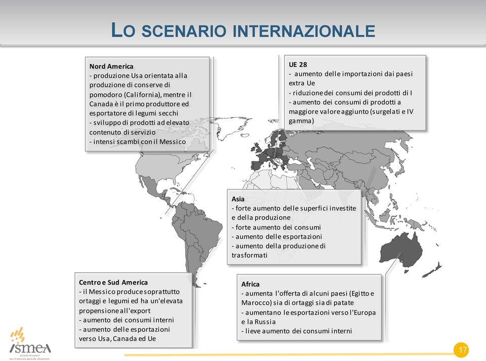 consumi di prodotti a maggiore valore aggiunto (surgelati e IV gamma) Asia - forte aumento delle superfici investite e della produzione - forte aumento dei consumi - aumento delle esportazioni -