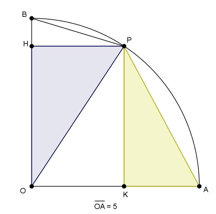 Problema 15.196 Disegna un arco AB, quarta parte di una circonferenza di centro il cui raggio 5. Fissa su AB un punto e indica con la sua proiezione sul lato.
