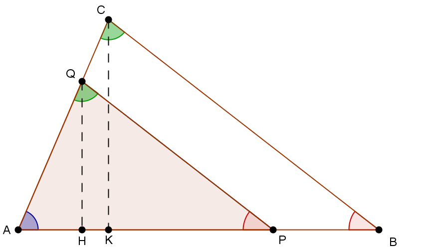 Problema 15.184 Il lato AB di un triangolo ABC misura a. Conduci da un punto P di AB la parallela PQ a un altro lato in modo che il triangolo risulti suddiviso in due poligoni equivalenti.