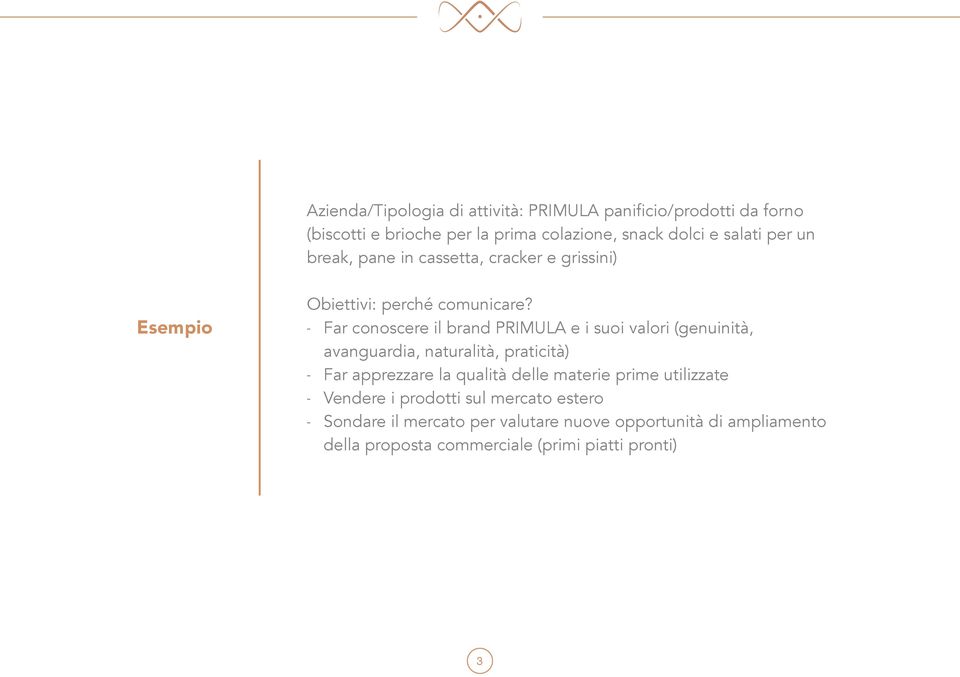 - Far conoscere il brand PRIMULA e i suoi valori (genuinità, avanguardia, naturalità, praticità) - Far apprezzare la qualità delle