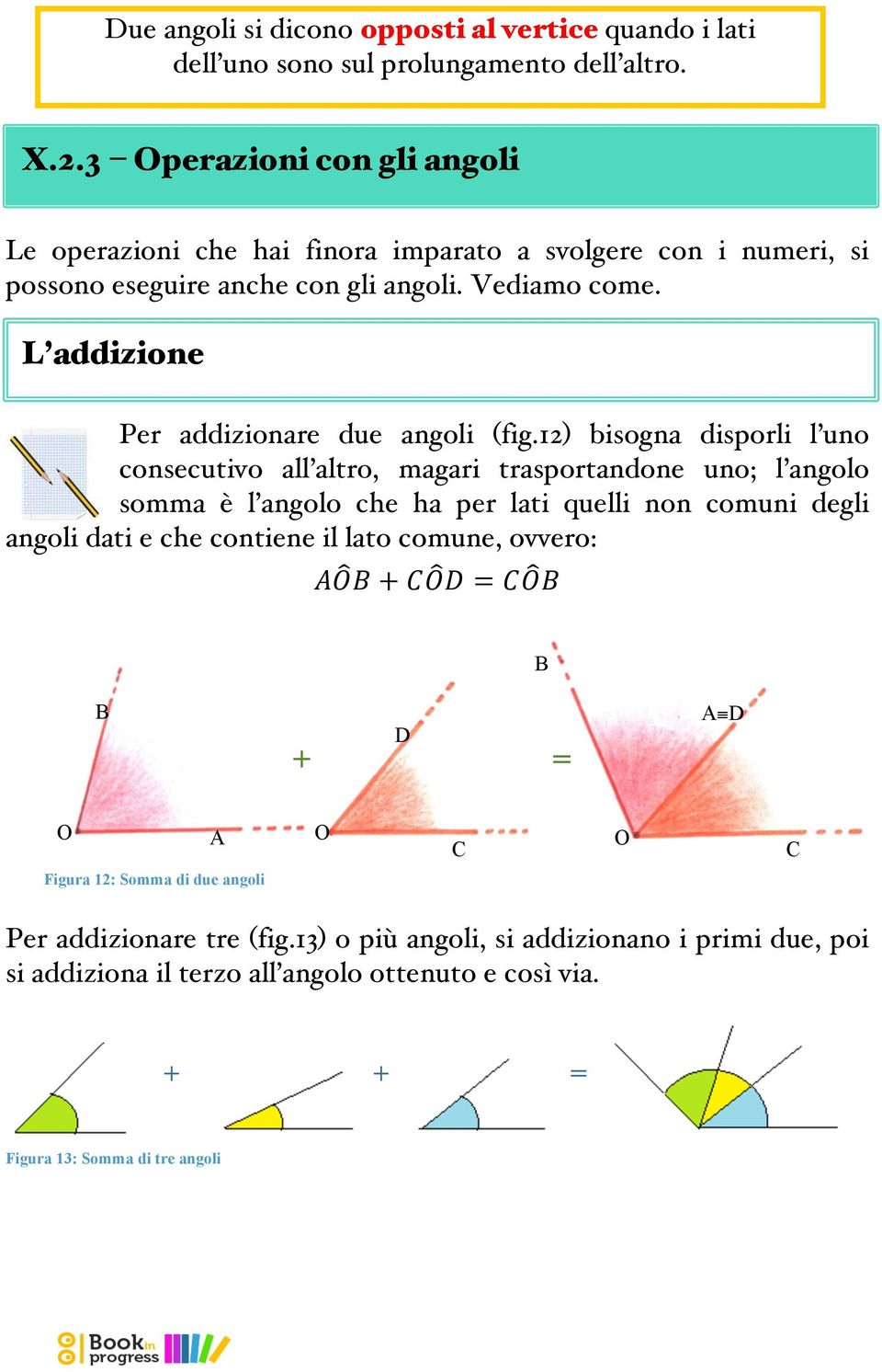 L addizione Per addizionare due angoli (fig.