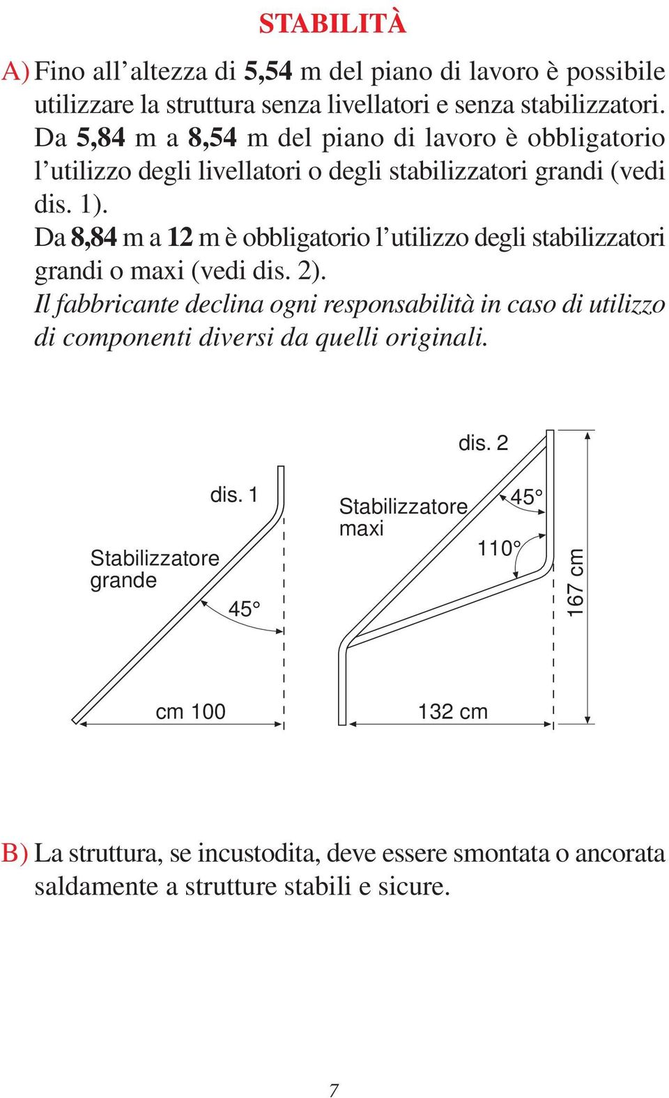 Da 8,84 m a 12 m è obbligatorio l utilizzo degli stabilizzatori grandi o maxi (vedi dis. 2).