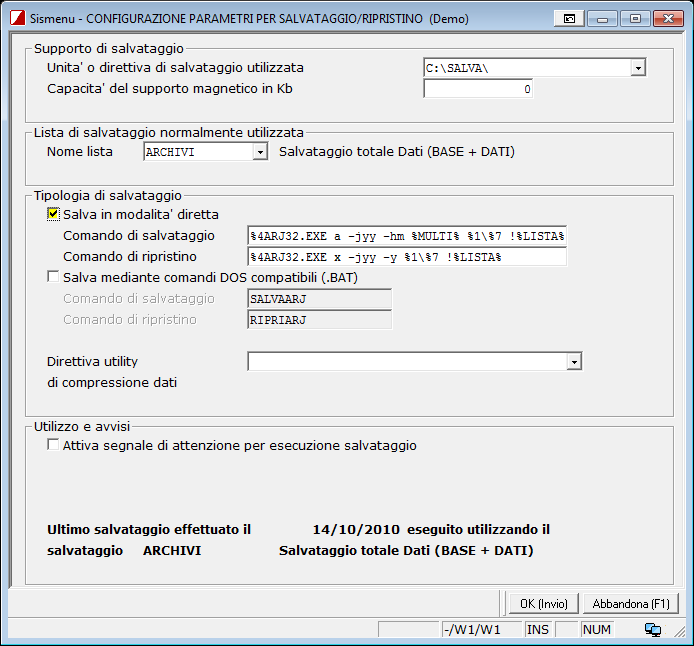 1) CONFIGURAZIONE BACKUP SISTEMI MANUALE La configurazione del backup viene impostata allinterno del menø Salvataggi Configurazione Sistemi Forl S.r.l. Via Vivaldi n.