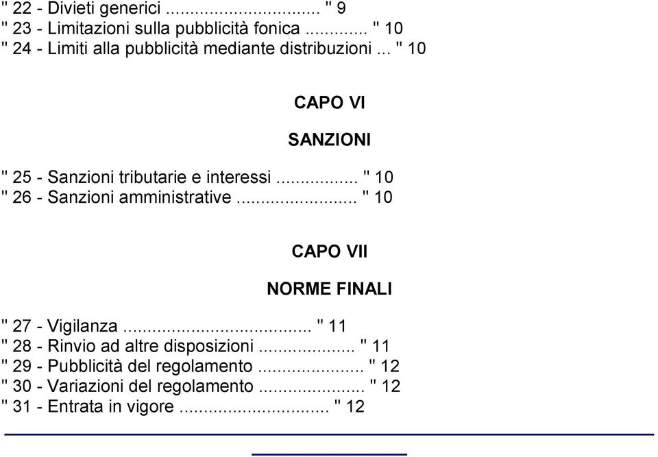 .. " 10 CAPO VI SANZIONI " 25 - Sanzioni tributarie e interessi... " 10 " 26 - Sanzioni amministrative.