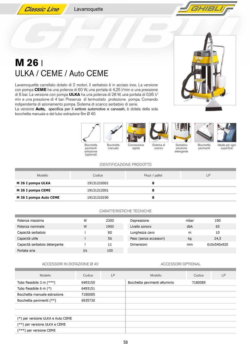 La versione con pompa ULKA ha una potenza di 28 W, una portata di 0,95 l/ min e una pressione di 4 bar. Presenza di termostato protezione pompa. Comando indipendente di azionamento pompa.