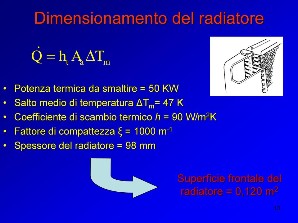 di scambio termico h = 90 W/m 2 K Fattore di compattezza ξ = 1000 m -1