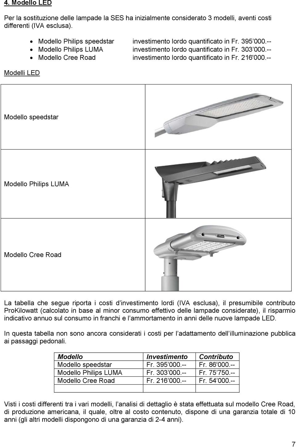 -- Modello Cree Road investimento lordo quantificato in Fr. 216'000.