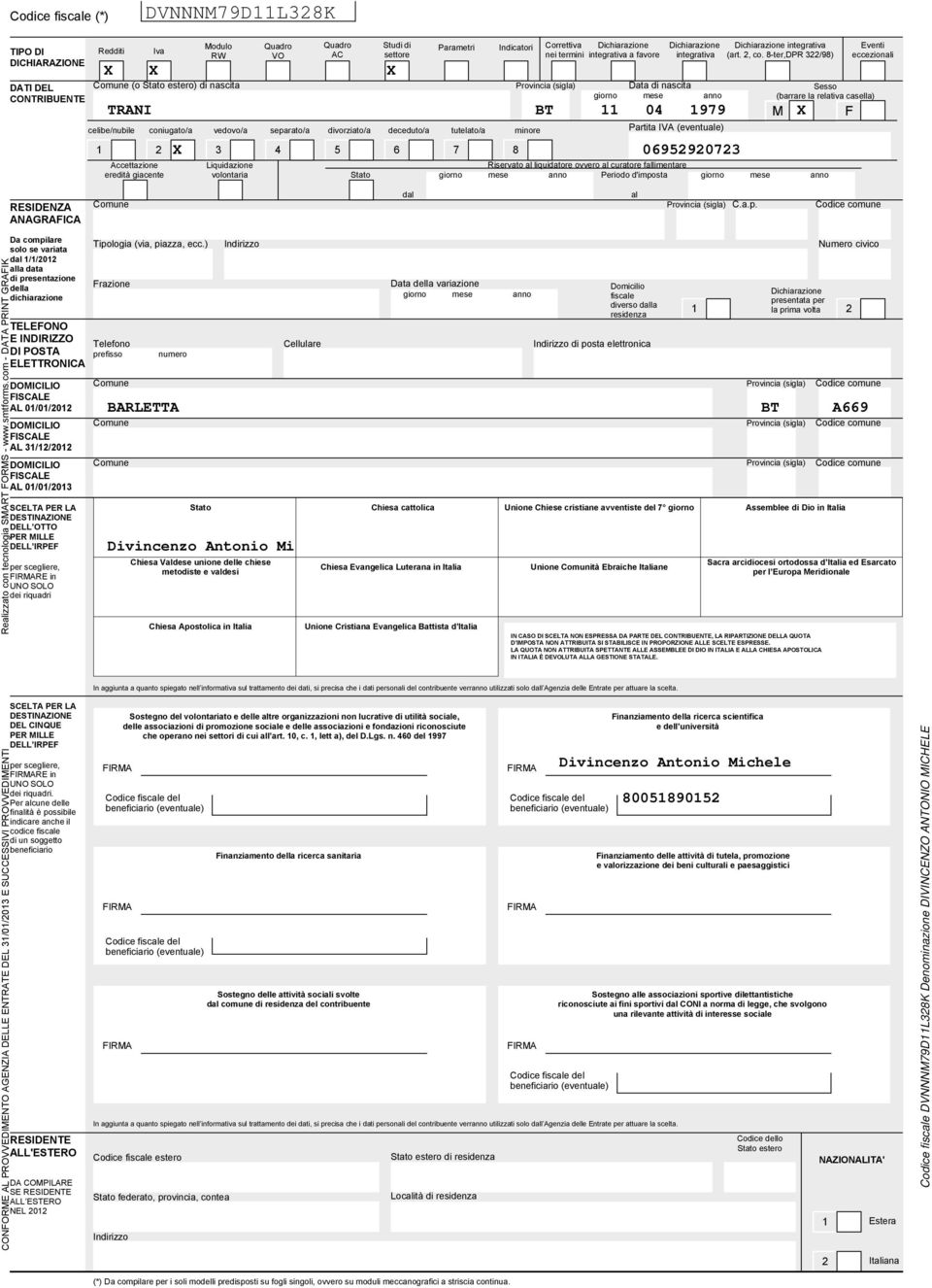 tutelato/a minore Accettazione eredità giacente Indicatori Dichiarazione integrativa Partita IVA (eventuale) X 06990 Liquidazione volontaria Stato Riservato al liquidatore ovvero al curatore