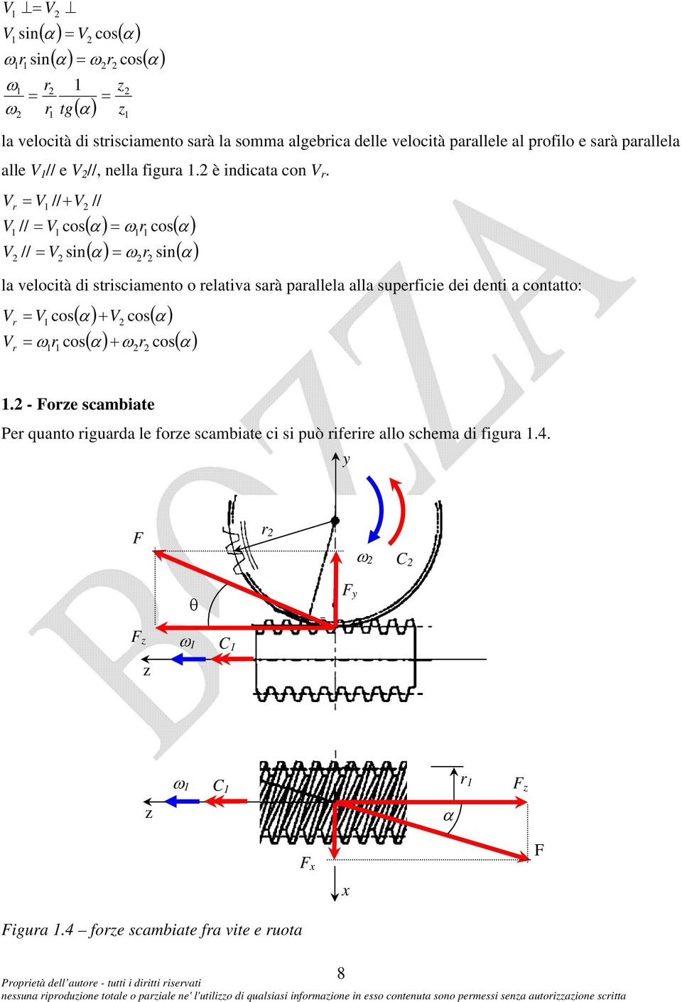 V r = V // + V // V // = V cos V // = V sin ( α ) = ωr cos( α ) ( α ) = ω r sin( α ) la velocità di strisciamento o relativa sarà parallela alla superficie dei denti