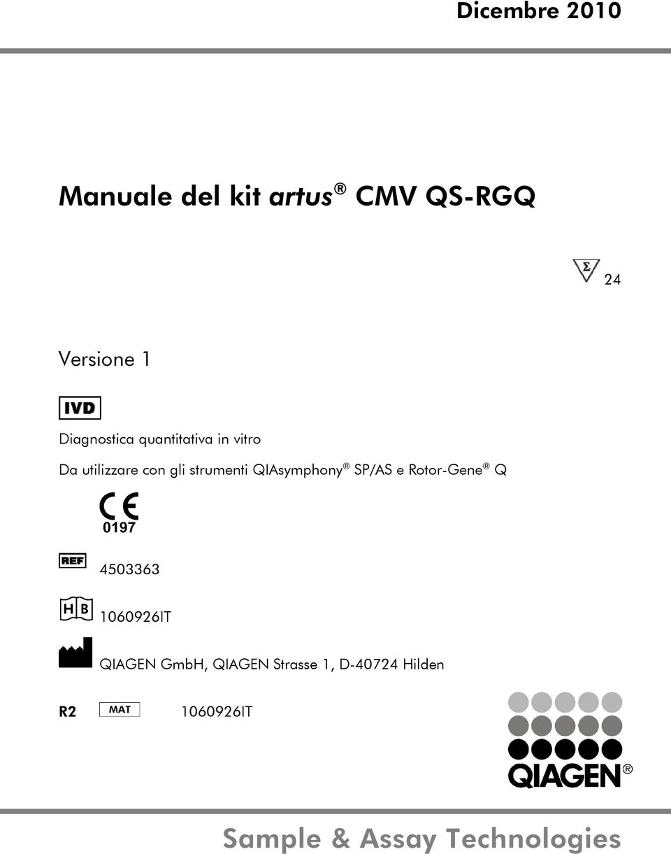 QIAsymphony SP/AS e Rotor-Gene Q 4503363 1060926IT QIAGEN GmbH,