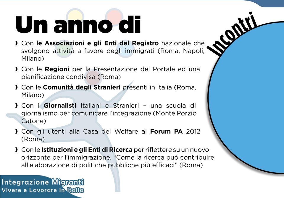 di giornalismo per comunicare l integrazione (Monte Porzio Catone) Con gli utenti alla Casa del Welfare al Forum PA 2012 (Roma) Con le Istituzioni e gli Enti di