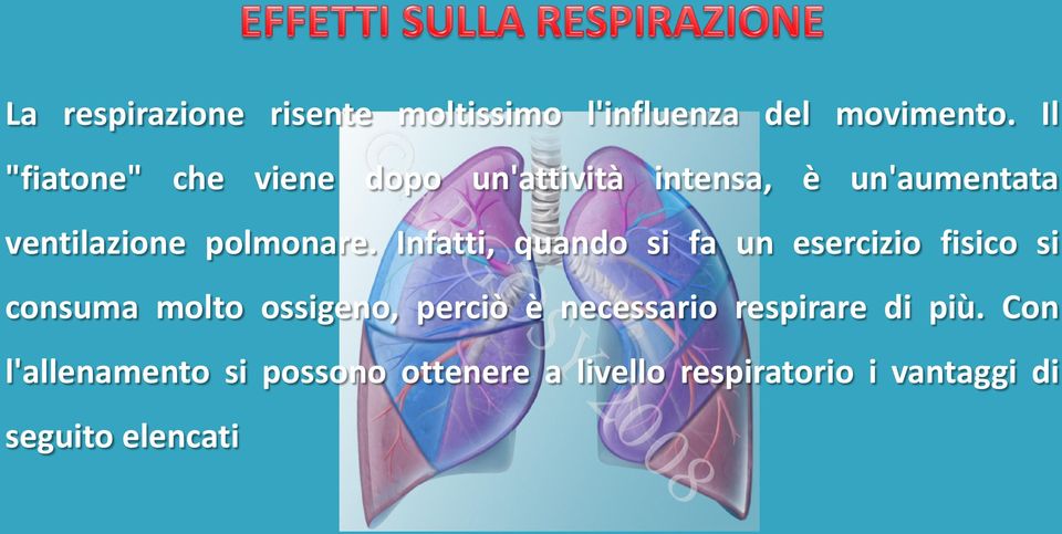 Infatti, quando si fa un esercizio fisico si consuma molto ossigeno, perciò è