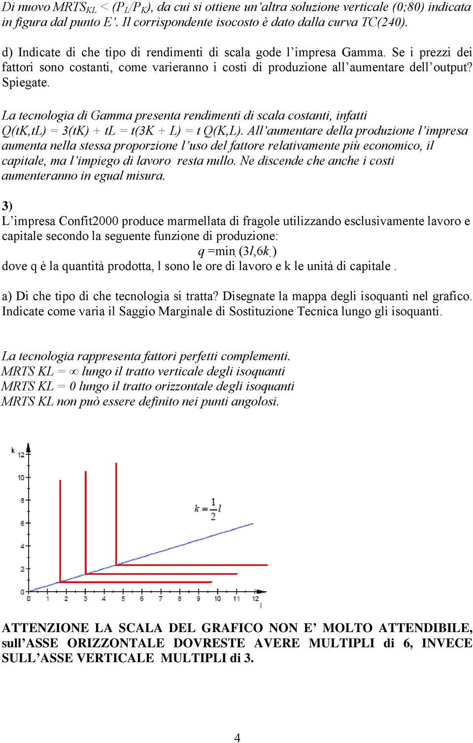 La tecnologia di Gamma presenta rendimenti di scala costanti, infatti Q(tK,tL) = 3(tK) + tl = t(3k + L) = t Q(K,L).