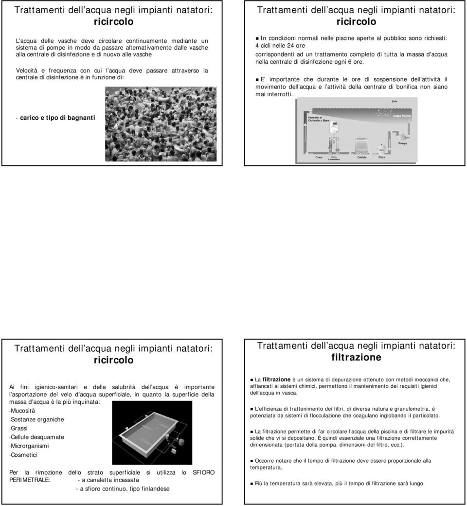 corrispondenti ad un trattamento completo di tutta la massa d acqua nella centrale di disinfezione ogni 6 ore.