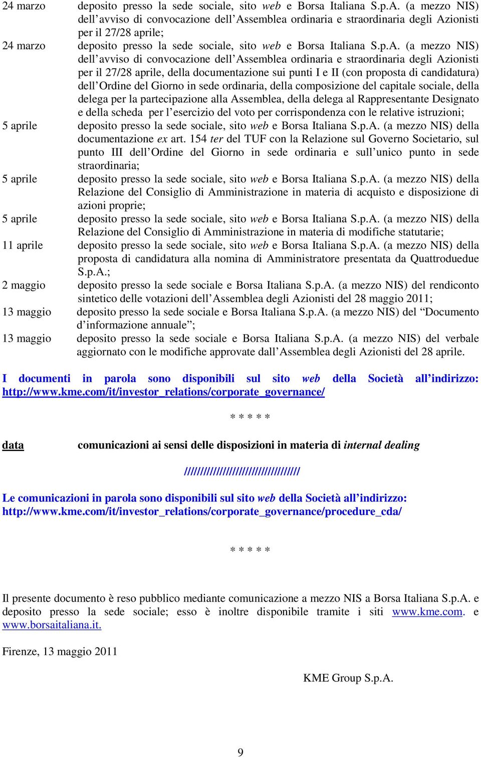 straordinaria degli Azionisti per il 27/28 aprile, della documentazione sui punti I e II (con proposta di candidatura) dell Ordine del Giorno in sede ordinaria, della composizione del capitale