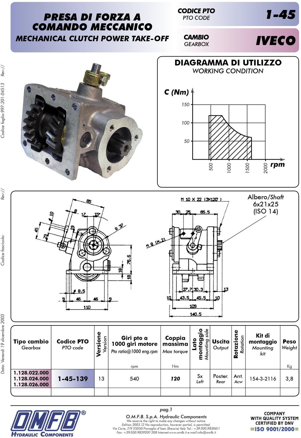 000 e giri motore Pto ratio@ eng.