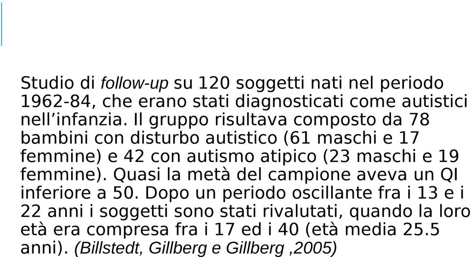 e 19 femmine). Quasi la metà del campione aveva un QI inferiore a 50.